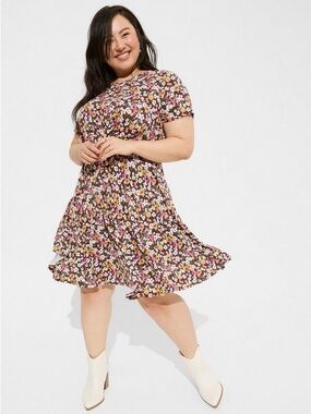 torrid Floral Midi Dress in Brown, Pink and Cream